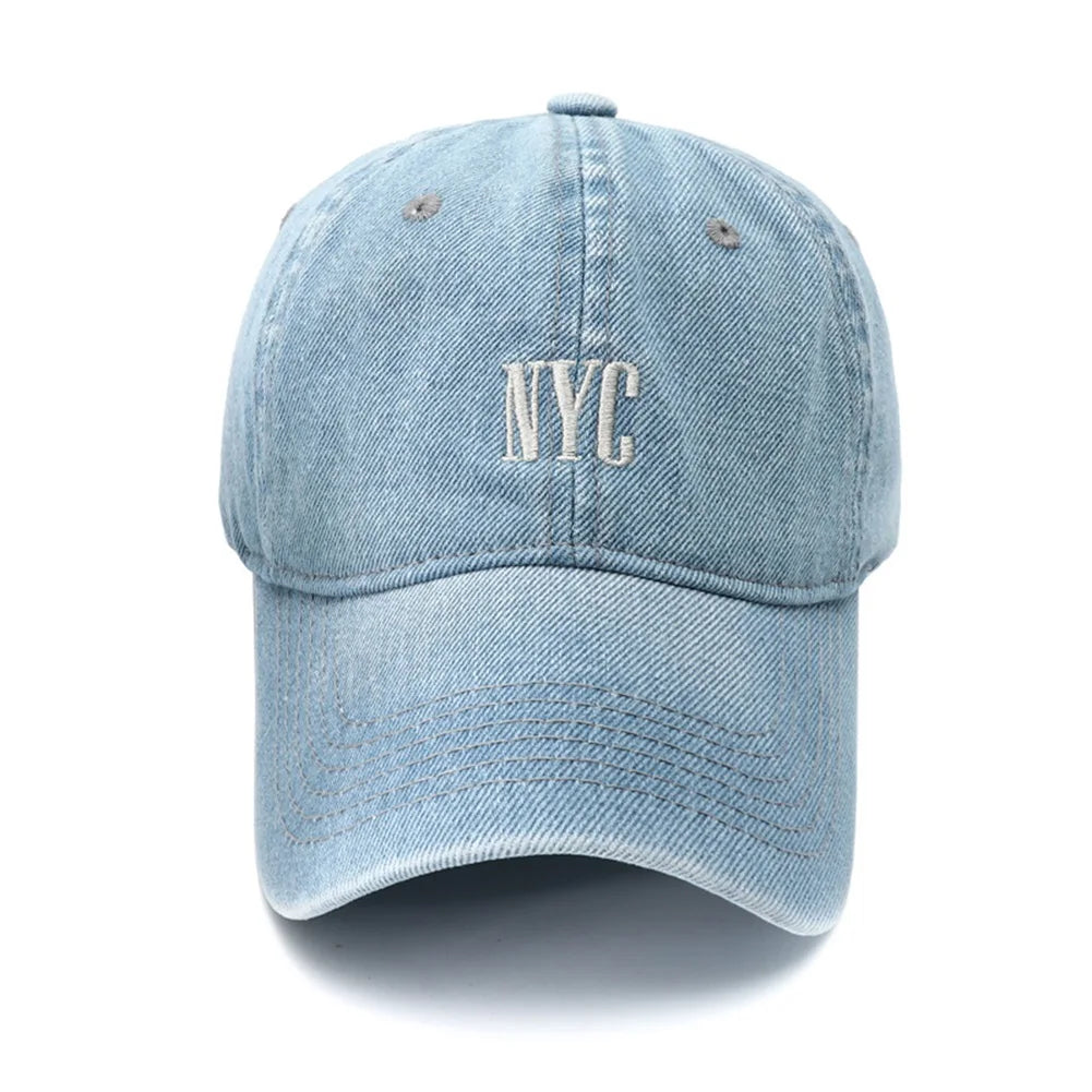 Unisex Vintage NYC Embroidery Washed Denim Baseball Cap