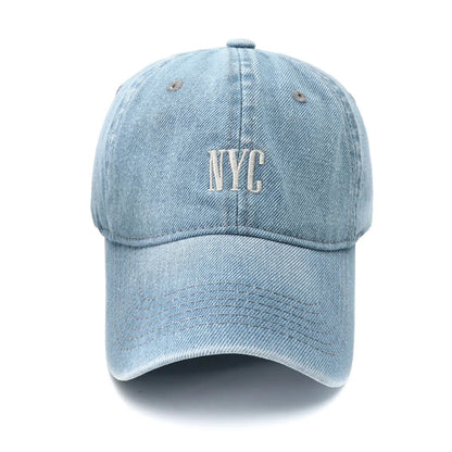 Unisex Vintage NYC Embroidery Washed Denim Baseball Cap
