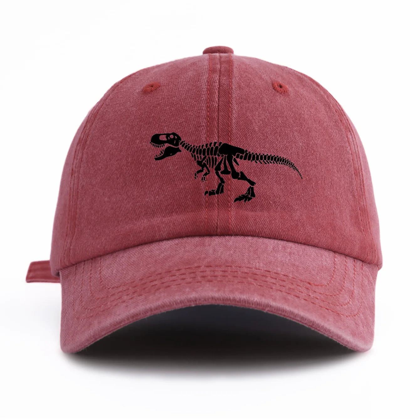 Black T Rex Print Washed Baseball Cap
