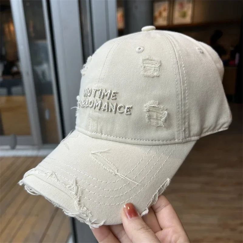 Distressed Washed Cotton Wide Brim Baseball Cap