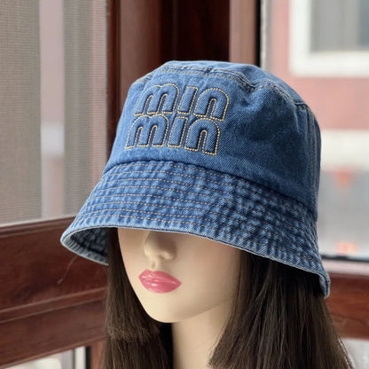 Fashion Letter Denim Reversible Bucket Hat