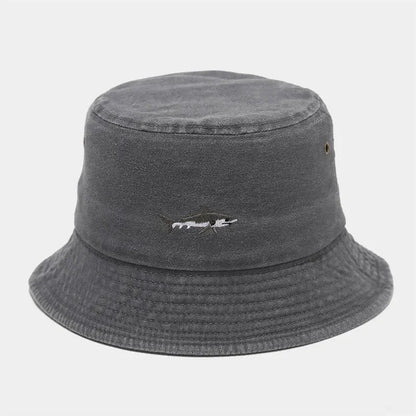 Four Seasons Cotton Cartoon Fish Embroidery Outdoor Bucket Hat