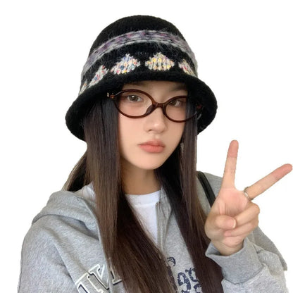 Jacquard Knitted Warm Ear Protection Bucket Hat