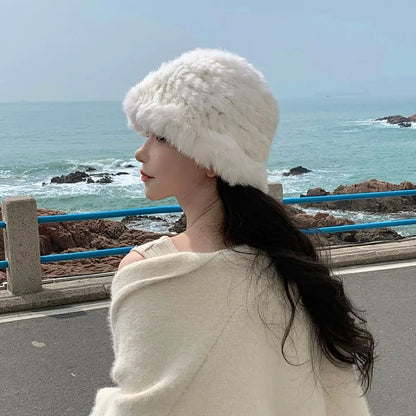 Rabbit Fur Windproof Winter Bucket Hat
