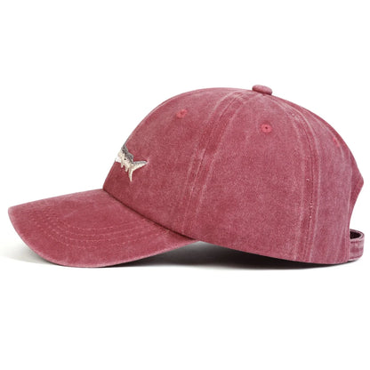 Unisex Shark Embroidery Washed Baseball Cap