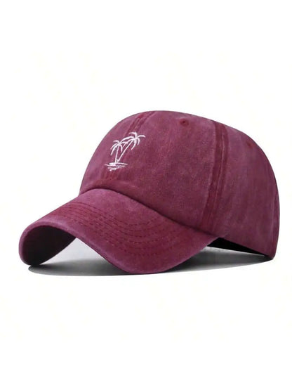 New Coconut Tree Embroidery Vintage Washed Baseball Cap