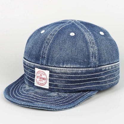 Korean Japanese Vintage Denim Short Brim Snapback Cap