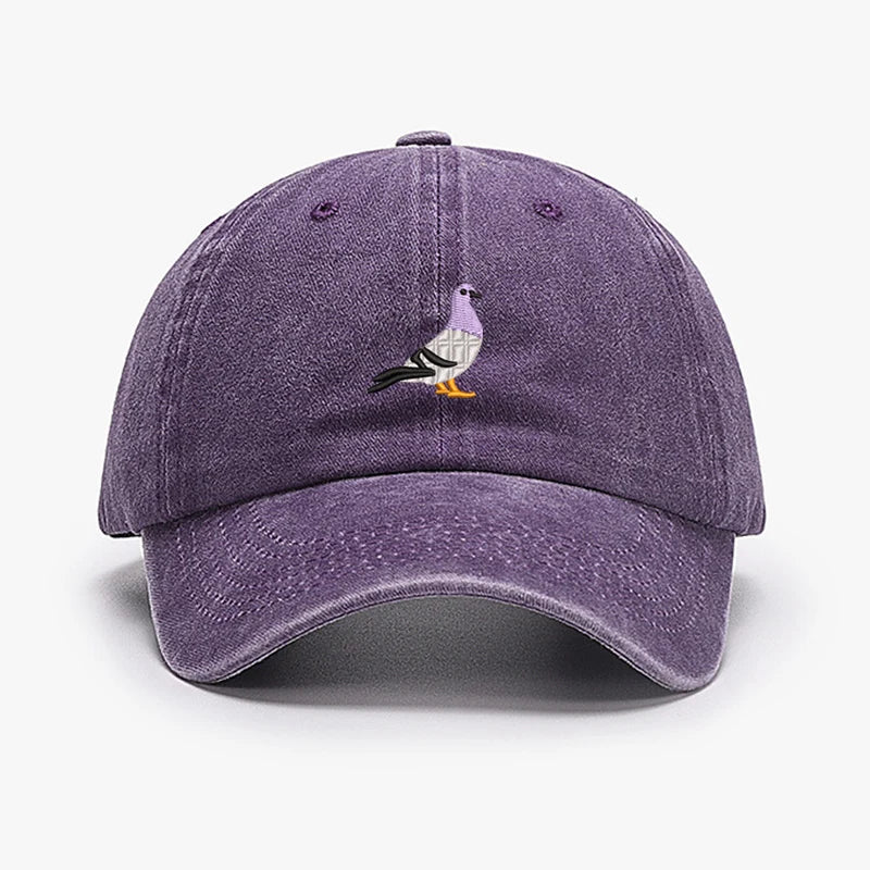 Embroidered Pigeon Vintage Washed Spring Baseball Cap