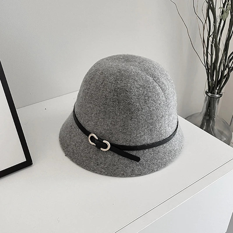 Wool Cashmere Winter Bucket Hat Unisex Warm Fishing Cap