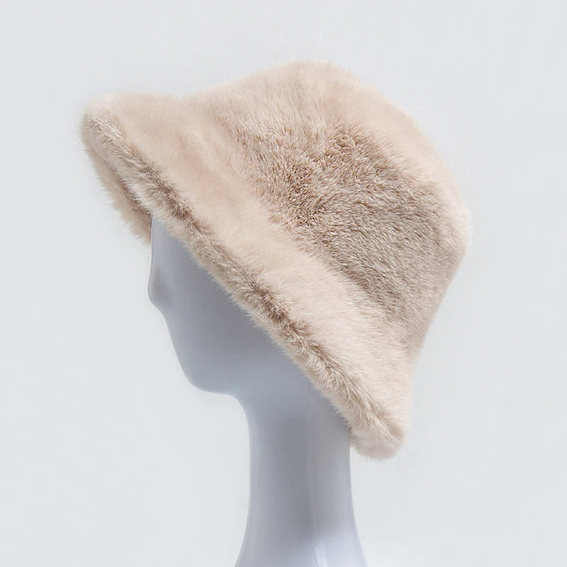 Faux Fur Bucket Hat Women Autumn Winter