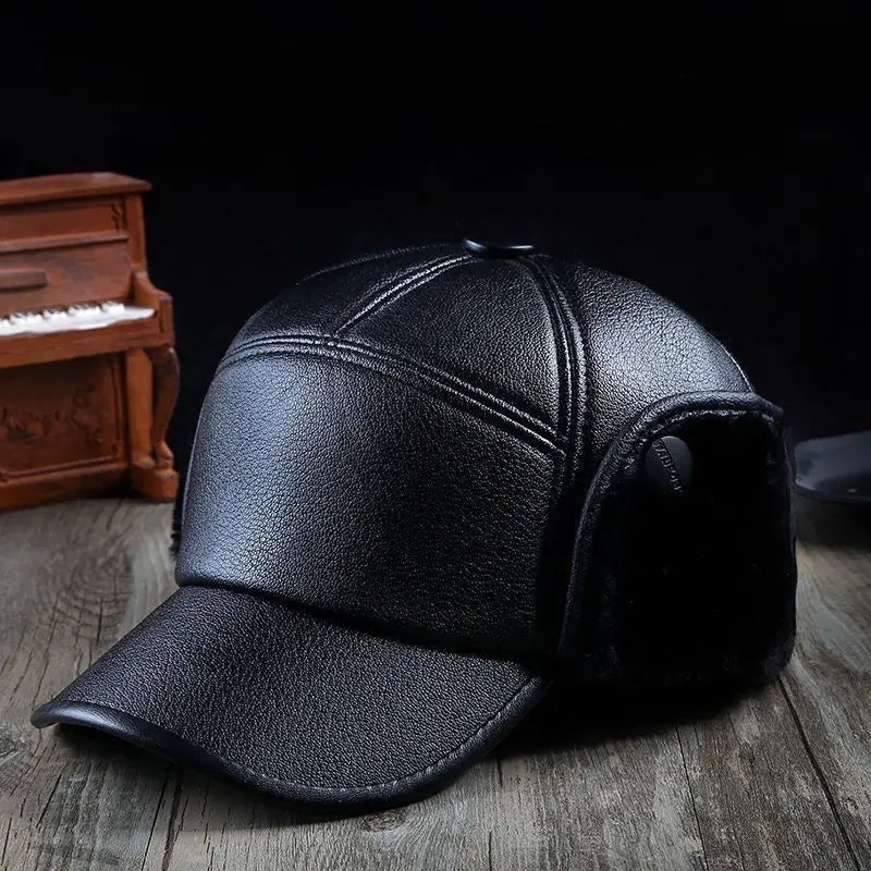 Men's PU Leather Warm Baseball Cap