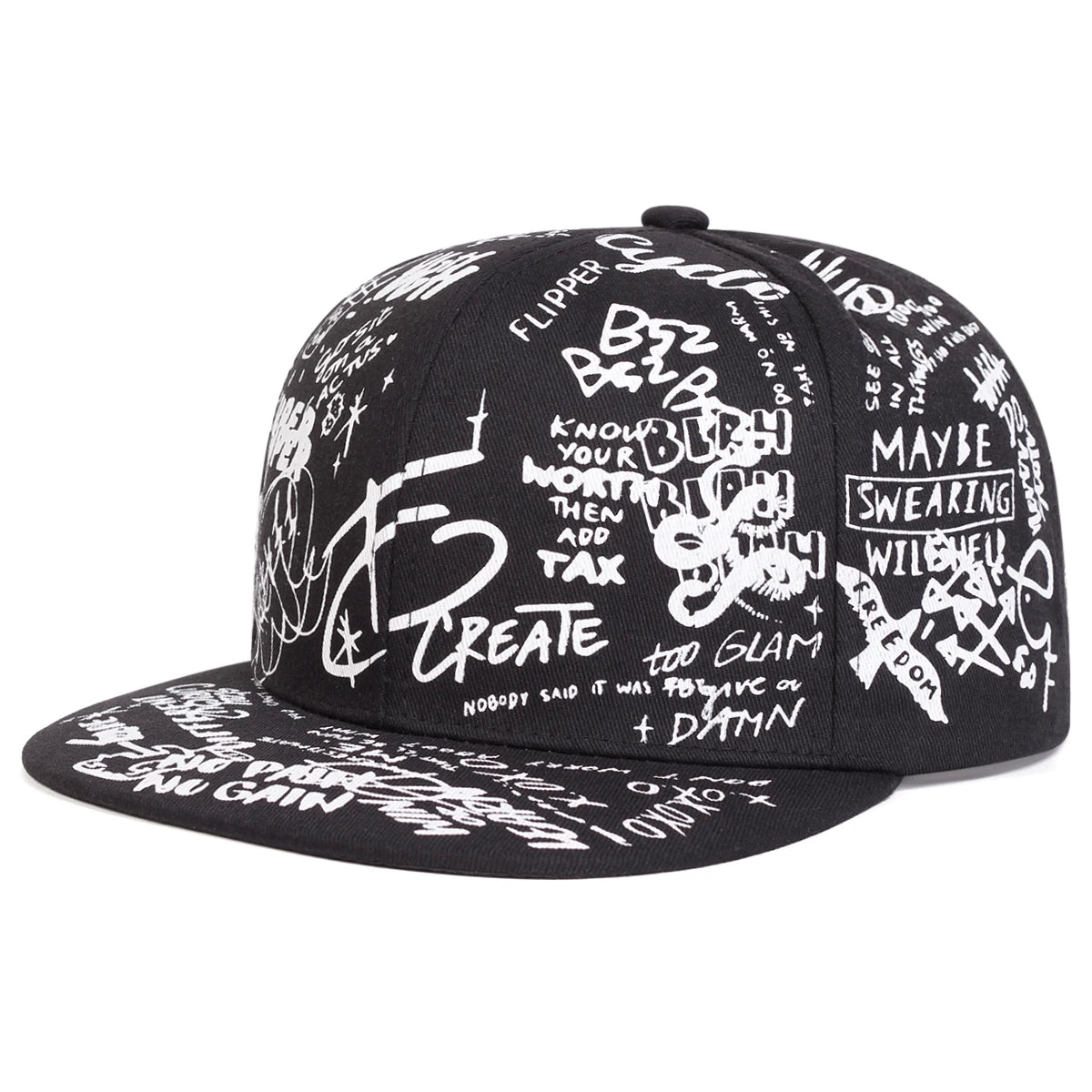 Unisex Black and white Letter Graffiti Printing Hip-hop Hats