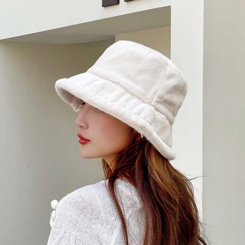 Funny Korean Faux Fur Bucket Hat