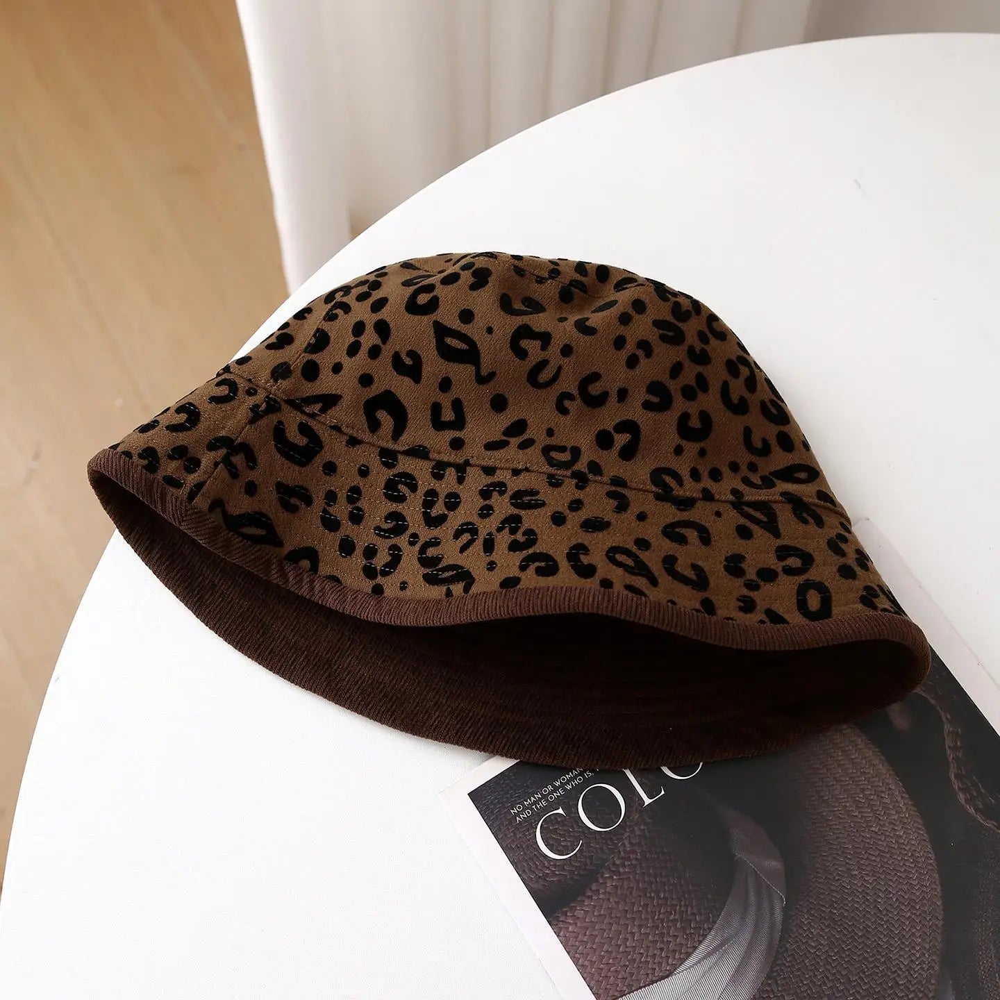 Womens Leopard Print Winter Fisherman Hat
