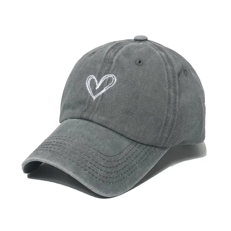 Women's Love Heart Embroidery Washed Cotton Baseball Cap