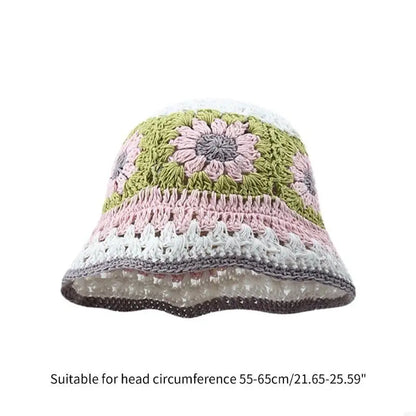 Knit Flower Breathable Multicolor Wide Brim Bucket Hat