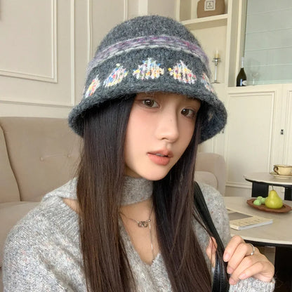 Jacquard Knitted Warm Ear Protection Bucket Hat