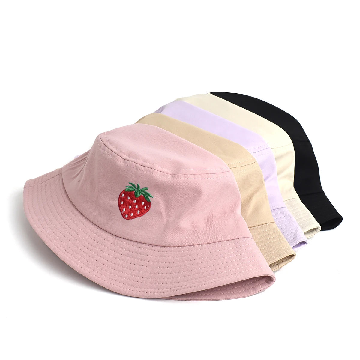 Korean Style Embroidered Strawberry Fisherman Hat