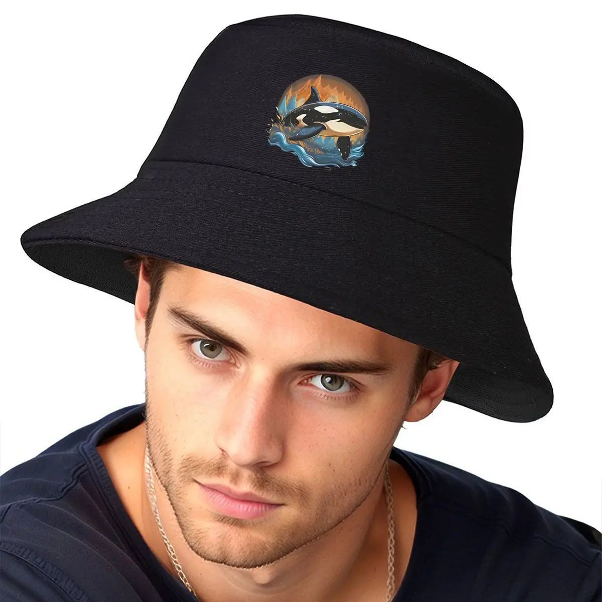 Vintage Orca Ocean Circle Art Bucket Hat