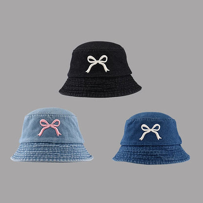 Butterfly Embroidery Cotton Denim Summer Bucket Hat