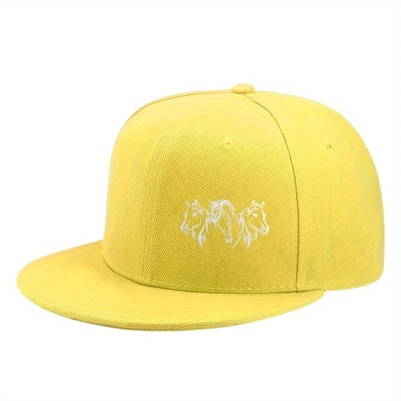 Three Horses Print Flat Brim Snapback Cap