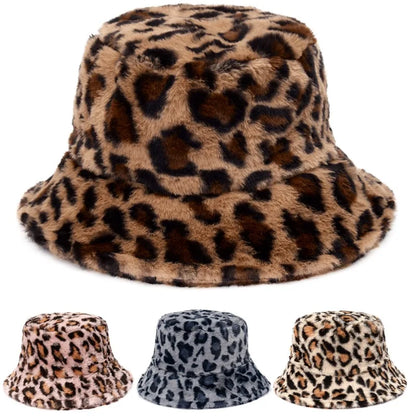 Retro Leopard Faux Fur Fluffy Bucket Hat