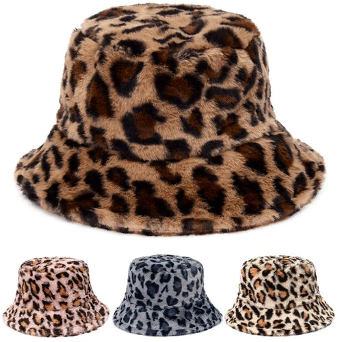 Retro Leopard Faux Fur Fluffy Bucket Hat