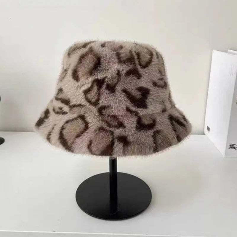Luxury Fluffy Leopard Faux Fur Bucket Hat