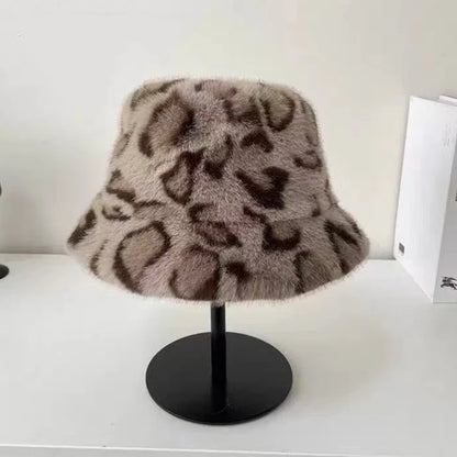 Luxury Fluffy Leopard Faux Fur Bucket Hat
