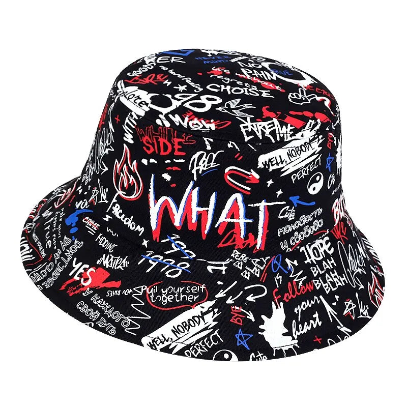 Letter WHAT Printed Personality Bucket Hat