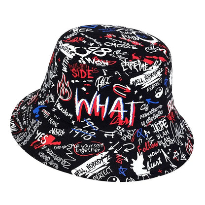 Letter WHAT Printed Personality Bucket Hat