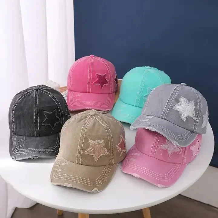 Retro Y2K Star Washed Denim Baseball Cap
