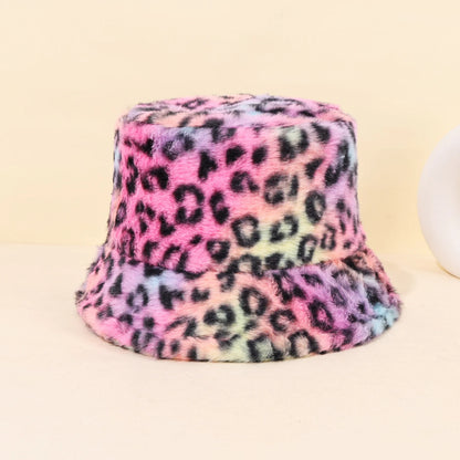 Leopard Plush Autumn Winter Fisherman Bucket Hat