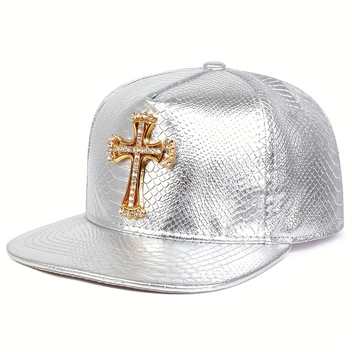 Cross Label Python Patterned Leather Baseball Hat
