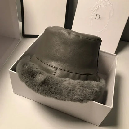 MAXSITI Faux Leather Fur Bucket Hat