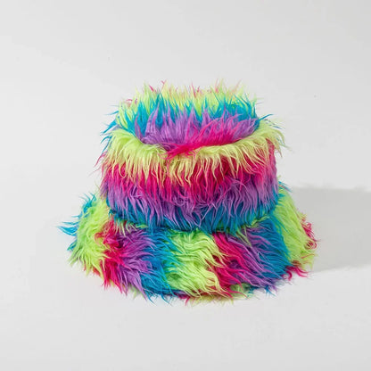 Leopard Fur Plush Autumn Winter Bucket Hat