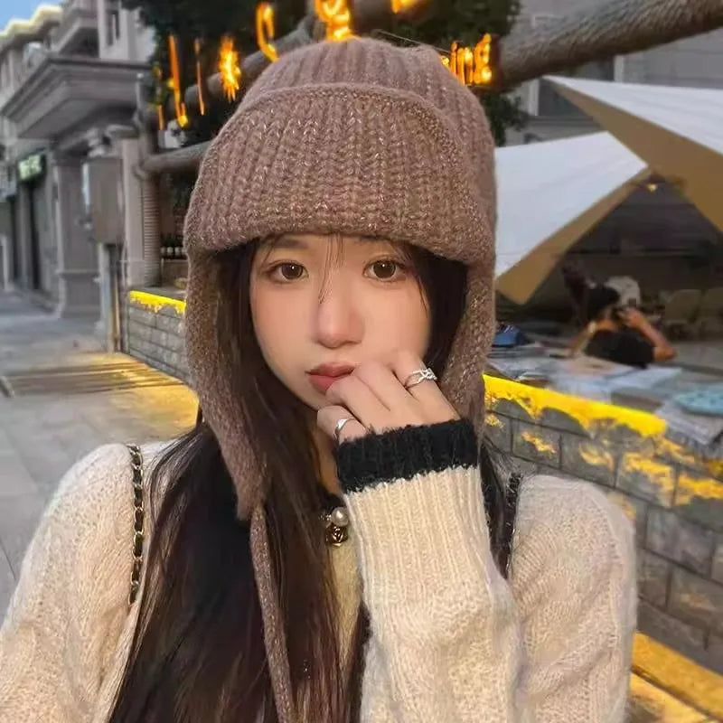 Knitted Wool Ear Protection Winter Bucket Hat