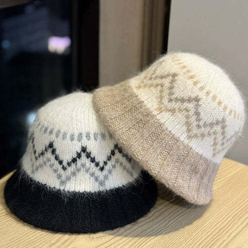 Diamond Jacquard Knitted Bucket Hat Women