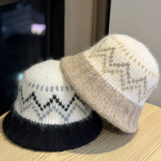 Diamond Jacquard Knitted Bucket Hat Women