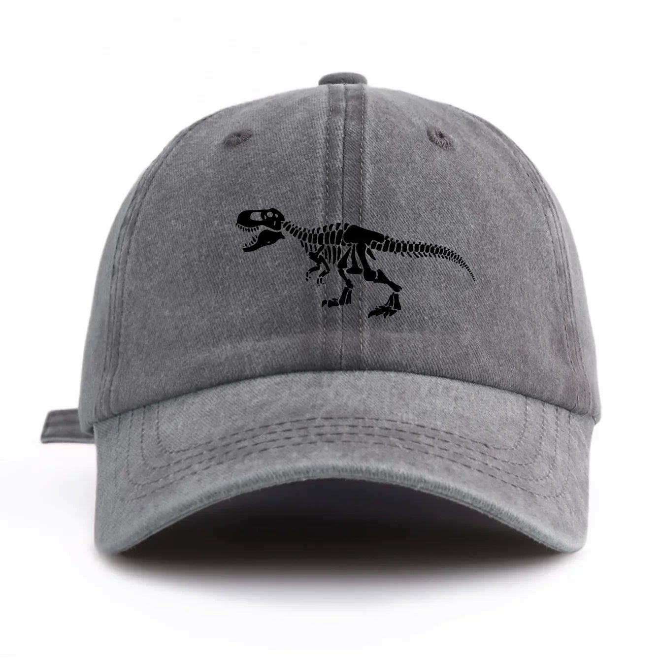 Black T Rex Print Washed Baseball Cap