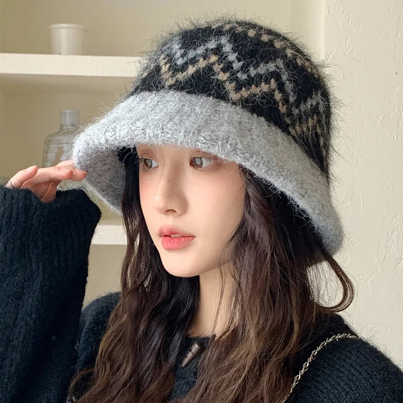 Winter Colorblock Knitted Casual Bucket Hat