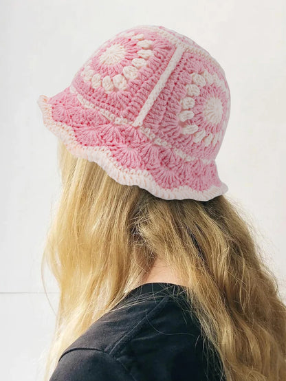 Handmade Crochet Flower Knitted Fashion Bucket Hat
