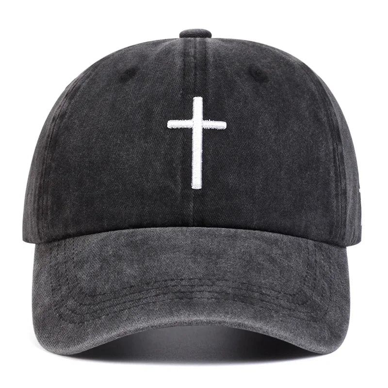 Unisex Cross Embroidery Wash Baseball Caps