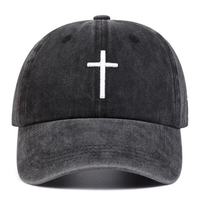 Unisex Cross Embroidery Wash Baseball Caps