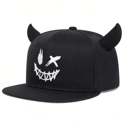 Unisex Smiling Face And Cow Horn Personality Hip-hop Hats