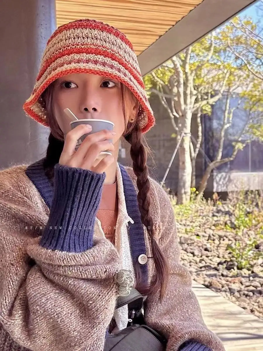 Korean Handmade Crochet Hollow Breathable Summer Bucket Hat