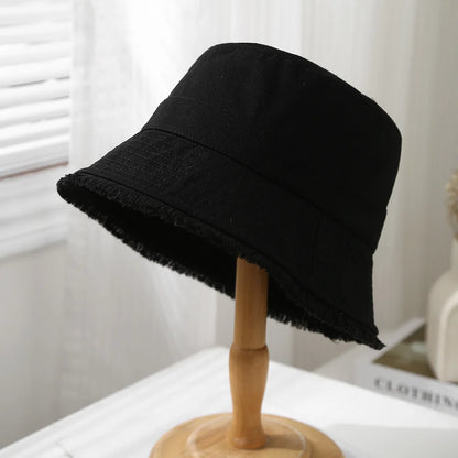 Bucket Hat Women Spring Summer Cloth Tassel Brim