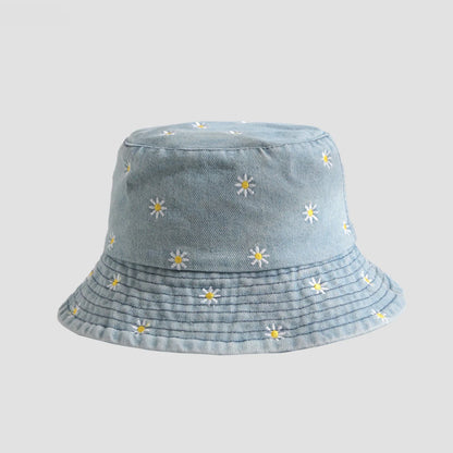 Unisex Daisy Embroidered Denim Bucket Hat