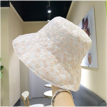 Cotton Flower Embroidery Outdoor Travel Bucket Hat