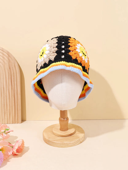 Vintage Smiley Face Patch Crochet Bucket Hat